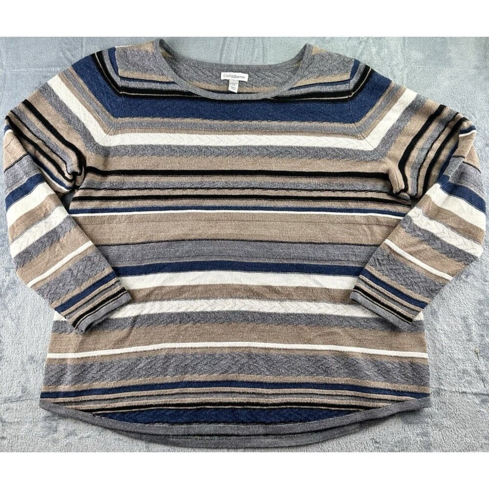 Croft & Barrow Lightweight Sweater Women 1X Multi Striped Long Sleeve Round Neck